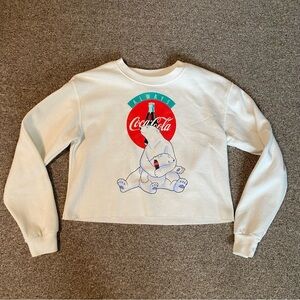 Vintage Coca Cola Polar Bear White Cropped Pullover Sweater